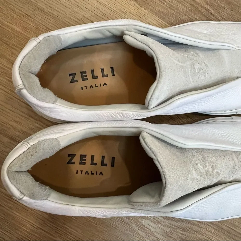 Zelli Spettacolare Pebble Grain Leather & Suede Slip-On Sneakers in White sz 11